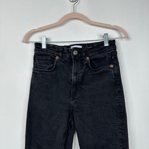 2/$30 ZARA High Rise Straight Leg Jeans Raw Hem Black 6 #8331 - Picture 3 of 7